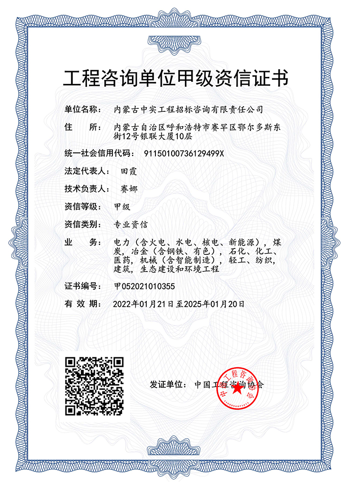 华体会（中国）单位甲级专业资信证书